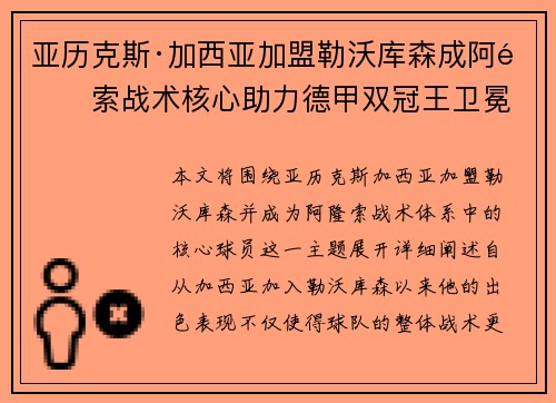 亚历克斯·加西亚加盟勒沃库森成阿隆索战术核心助力德甲双冠王卫冕 亚历克斯·加西亚加盟勒沃库森成阿隆索战术核心助力德甲双冠王卫冕
