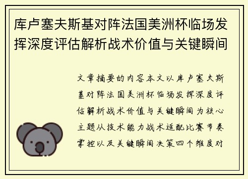 库卢塞夫斯基对阵法国美洲杯临场发挥深度评估解析战术价值与关键瞬间